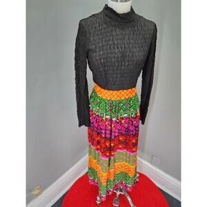 70s Vintage Boho Groovy Maxi Dress - M